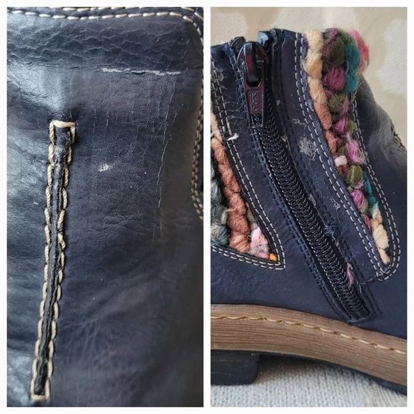 RIEKER FELICITAS MID BOOTS BOHO KNIT CUFF ZIPPER LINED NAVY EU 37 6 6.5 - Picture 13 of 15